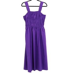 The Drop Lu Wide Strap Smocked Midi Dress‎ Womens L Purple Milkmaid Cottage NWOT